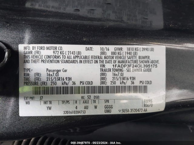 Ford FOCUS SE 2016 1FADP3F24GL395175 Image 9