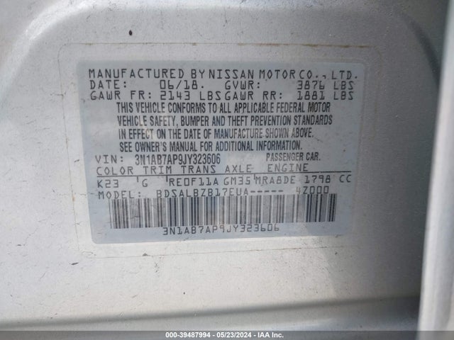 Nissan SENTRA S 2018 3N1AB7AP9JY323606 Image 9