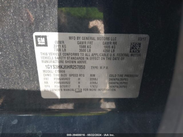 1GYS3HKJ6HR257850 Cadillac Escalade Esv Luxury