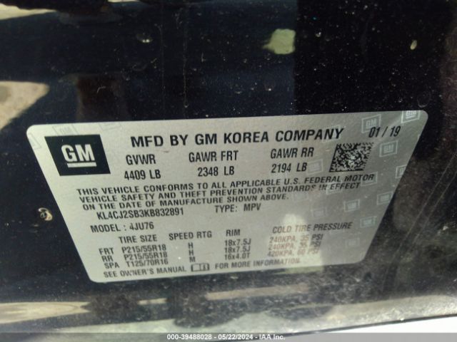 KL4CJ2SB3KB832891 Buick Encore Awd Sport Touring