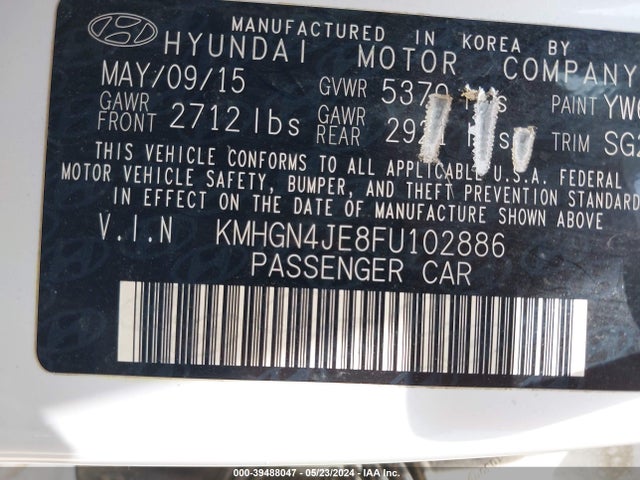 Hyundai Genesis 3.8 2015 KMHGN4JE8FU102886 Image 9