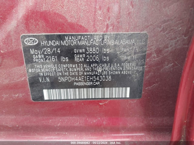 Hyundai ELANTRA SE 2014 5NPDH4AE1EH543038 Image 9