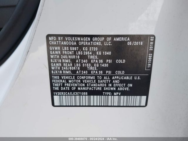 1V2KR2CAXJC571055 Volkswagen Atlas 3.6l V6 Se