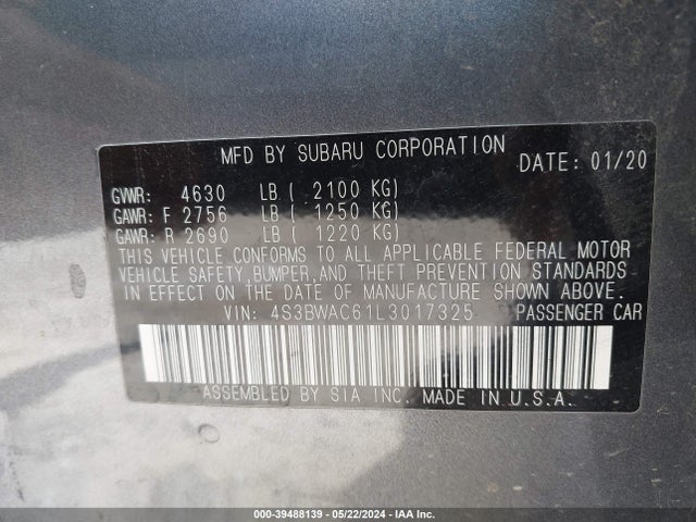 4S3BWAC61L3017325 Subaru Legacy Premium