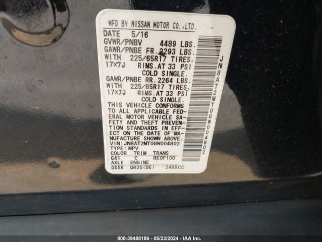 Nissan ROGUE SV 2016 JN8AT2MT0GW004802 Image 9