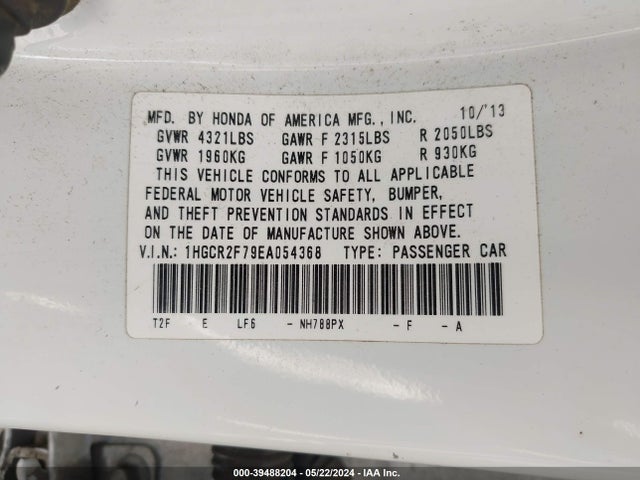 Honda ACCORD EX 2014 1HGCR2F79EA054368 Image 9