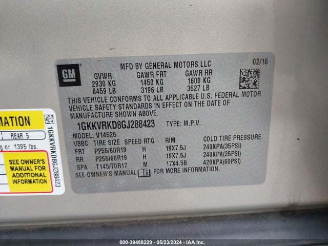 GMC Acadia Slt-1 2016 1GKKVRKD8GJ288423 Image 9