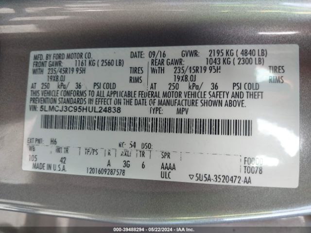 5LMCJ3C95HUL24838 Lincoln Mkc Reserve