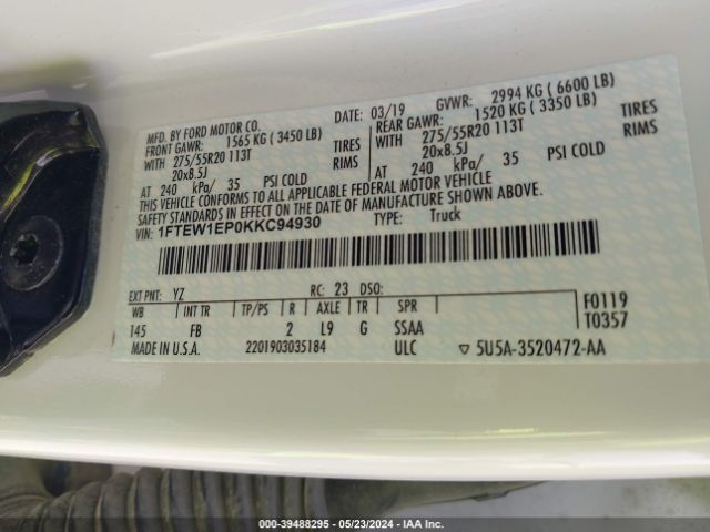 1FTEW1EP0KKC94930 Ford F-150 Xlt