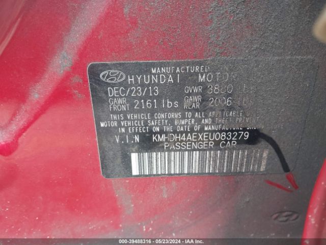 KMHDH4AEXEU083279 Hyundai ELANTRA SE