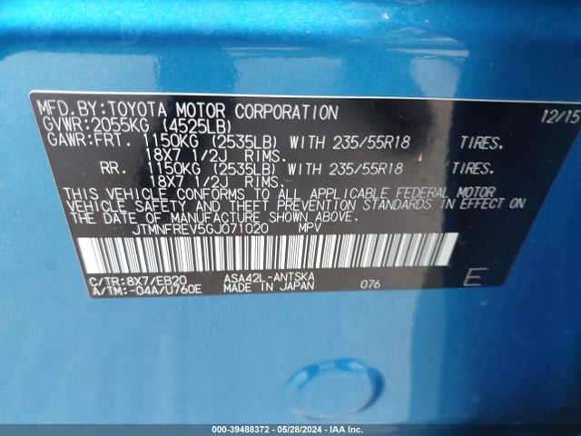 Toyota RAV4 SE 2016 JTMNFREV5GJ071020 Image 9