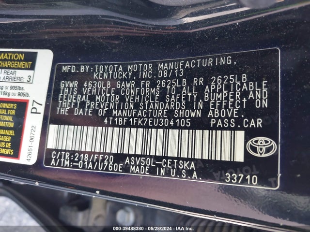 Toyota CAMRY SE 2014 4T1BF1FK7EU304105 Image 9