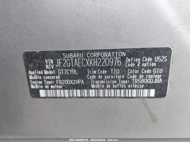 Subaru Crosstrek 2.0i Premium 2019 JF2GTAECXKH220976 Image 9