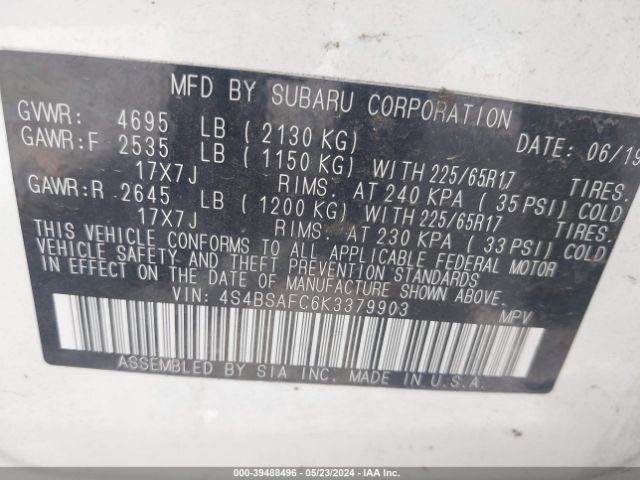 4S4BSAFC6K3379903 Subaru Outback 2.5i Premium