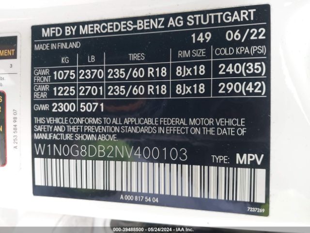 W1N0G8DB2NV400103 Mercedes-Benz Glc 300 Suv