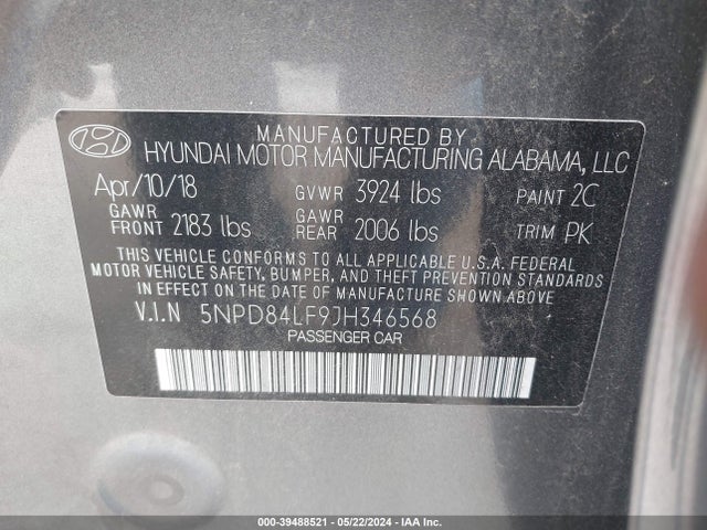 Продажа на аукционе авто 2018 Hyundai Elantra Value Edition, vin: 5NPD84LF9JH346568, номер лота: 39488521