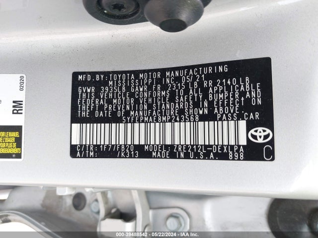 Toyota COROLLA LE 2021 5YFEPMAE8MP243568 Image 9
