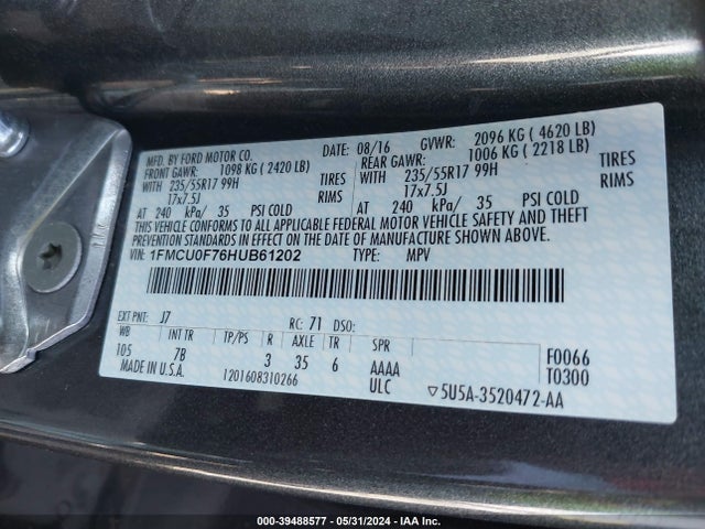 Ford ESCAPE S 2017 1FMCU0F76HUB61202 Image 9