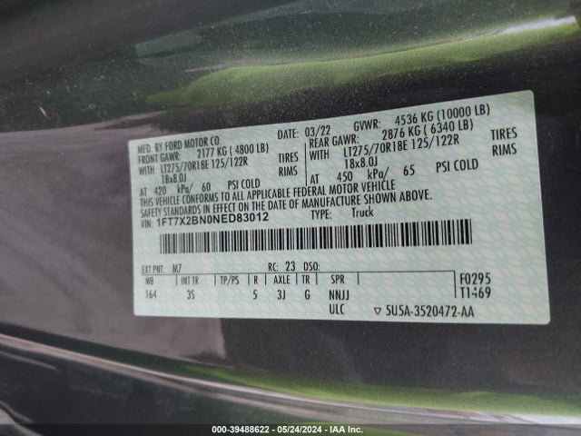 Ford F-250 Xlt 2022 1FT7X2BN0NED83012 Image 9