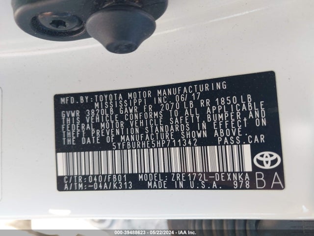 Toyota COROLLA LE 2017 5YFBURHE5HP711342 Image 9