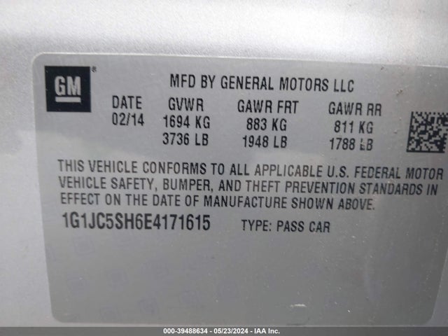 Chevrolet Sonic Lt Auto 2014 1G1JC5SH6E4171615 Image 9