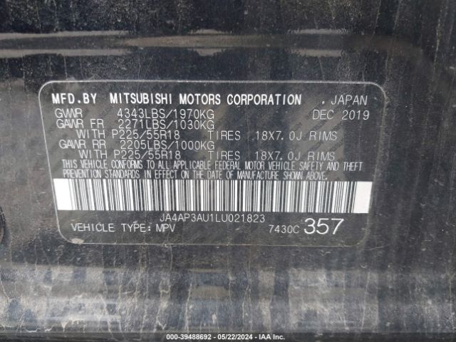 JA4AP3AU1LU021823 Mitsubishi Outlander Sport 2.0 Es