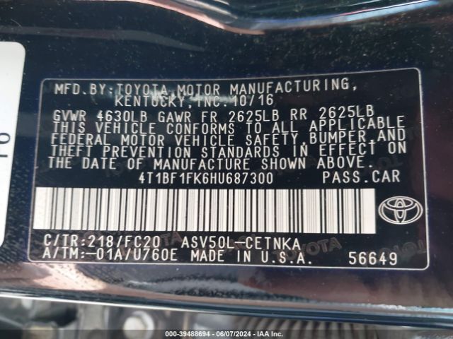 4T1BF1FK6HU687300 Toyota CAMRY LE