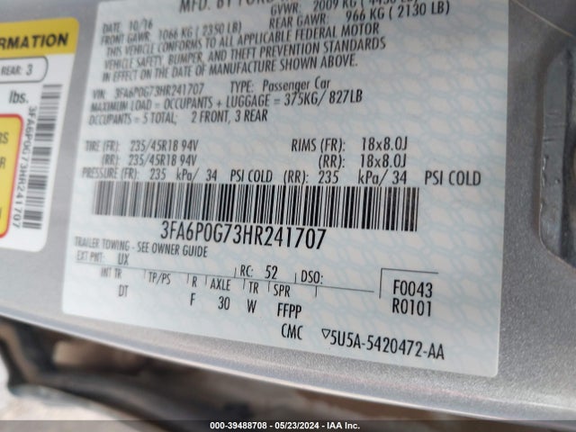Ford FUSION S 2017 3FA6P0G73HR241707 Image 9