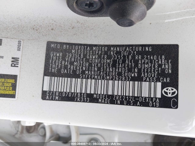 Toyota COROLLA LE 2021 5YFEPMAE5MP262837 Image 9