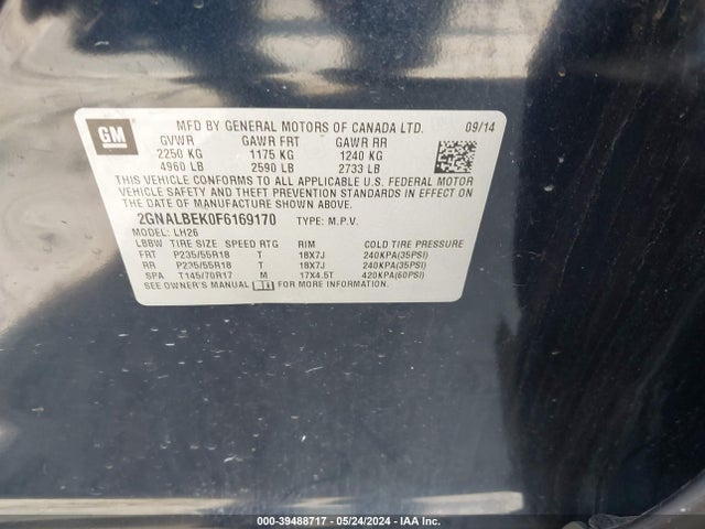 Chevrolet EQUINOX 1LT 2015 2GNALBEK0F6169170 Image 9