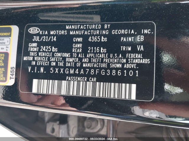 KIA Optima Lx 2015 5XXGM4A78FG386101 Image 9