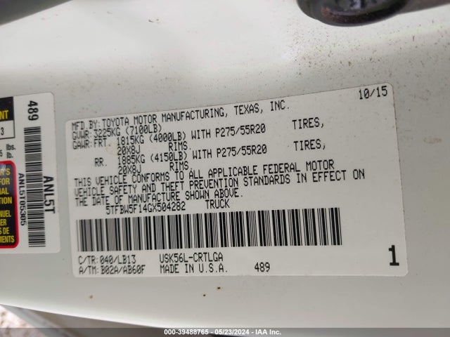 5TFBW5F14GX504282 Toyota Tundra Limited 5.7l V8