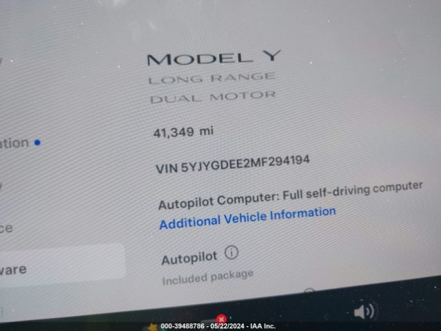 5YJYGDEE2MF294194 Tesla Model Y Long Range Dual Motor All-wheel Drive