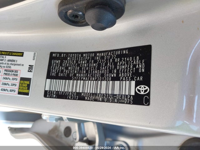 Toyota COROLLA LE 2022 5YFEPMAE8NP301308 Image 9