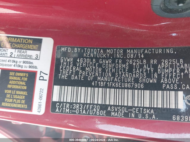 Toyota CAMRY SE 2014 4T1BF1FK6EU867906 Image 9