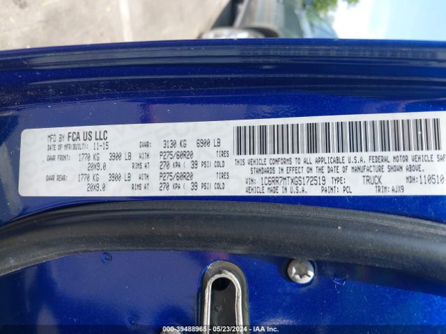 1C6RR7MTXGS172519 RAM 1500 Sport