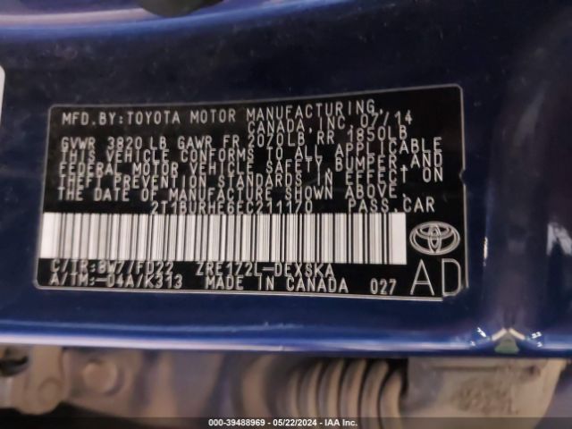2T1BURHE6EC211170 Toyota Corolla S Plus