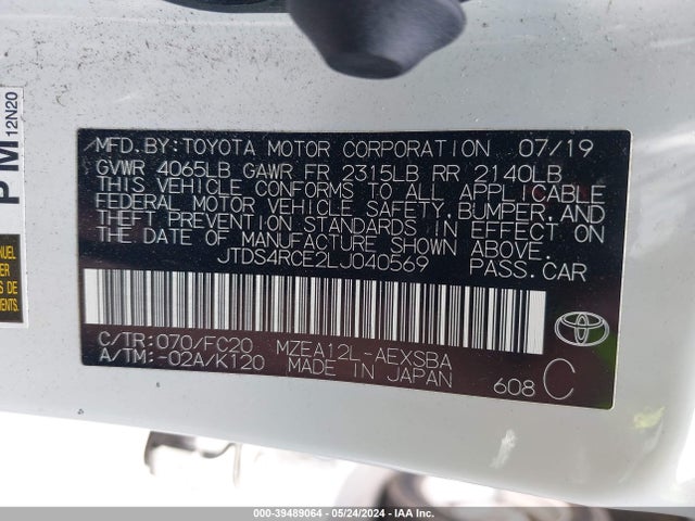 Toyota COROLLA SE 2020 JTDS4RCE2LJ040569 Image 9