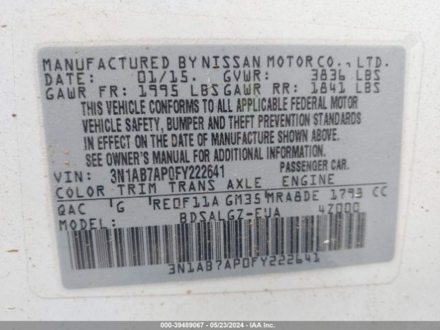 3N1AB7AP0FY222641 Nissan SENTRA SL