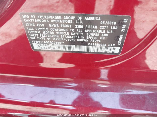 1VWCT7A37GC062071 Volkswagen Passat 1.8t Sel Premium