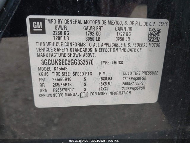 Chevrolet Silverado 1500 2lz 2016 3GCUKSEC5GG333570 Image 9