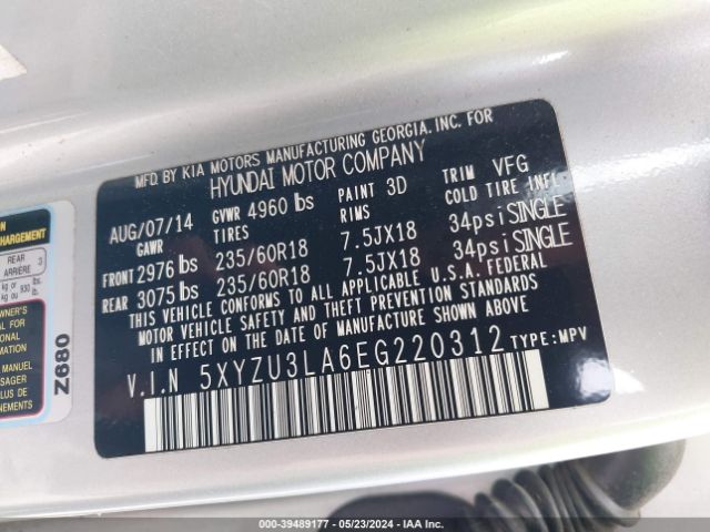 5XYZU3LA6EG220312 Hyundai Santa Fe Sport 2.0l Turbo