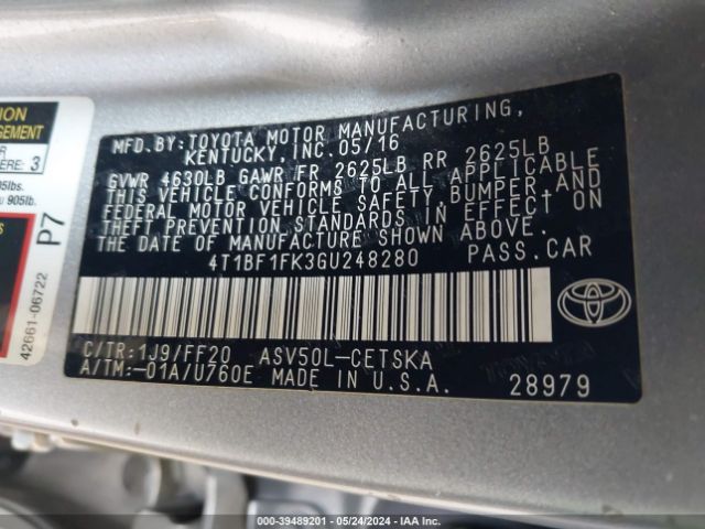 4T1BF1FK3GU248280 Toyota CAMRY SE