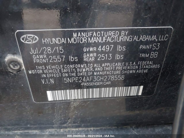 Hyundai SONATA SE 2016 5NPE24AF3GH278558 Image 9