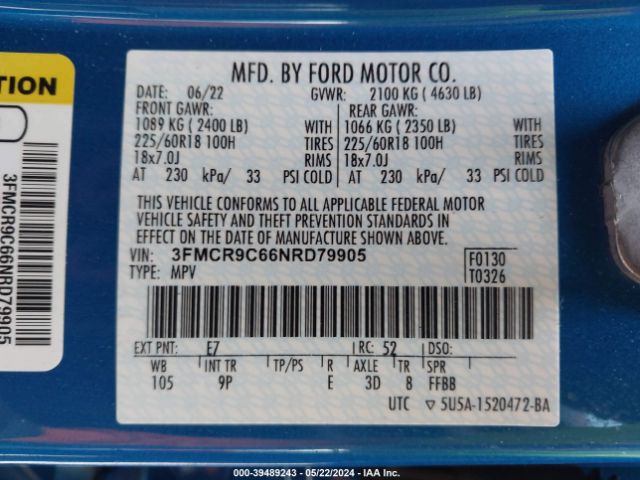 3FMCR9C66NRD79905 Ford Bronco Sport Outer Banks