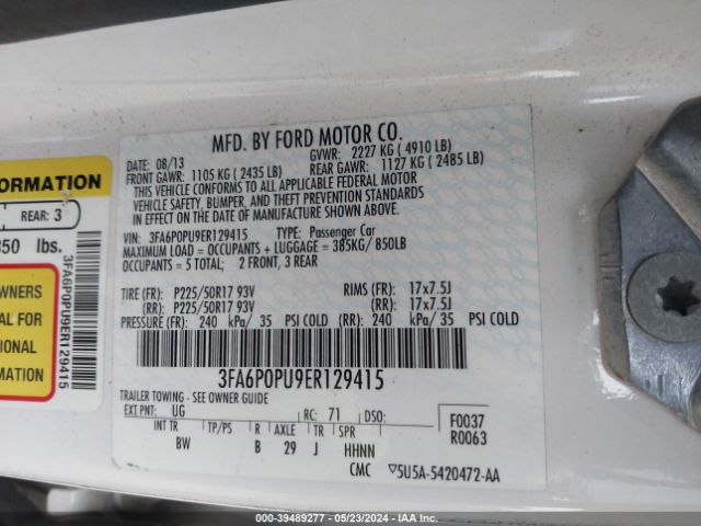 3FA6P0PU9ER129415 Ford Fusion Energi Se Luxury