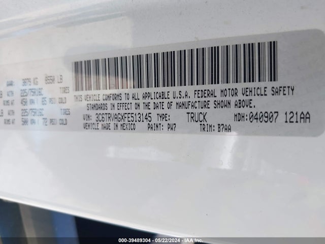 3C6TRVAGXFE513145 RAM Promaster 1500 Low Roof