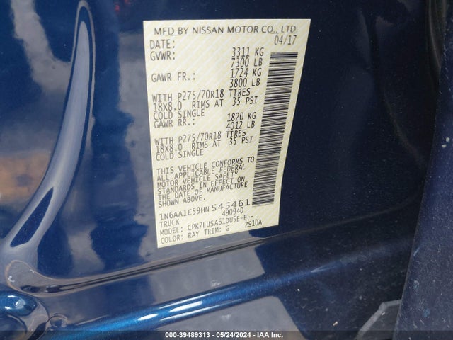 Nissan Titan Pro-4x 2017 1N6AA1E59HN545461 Image 9