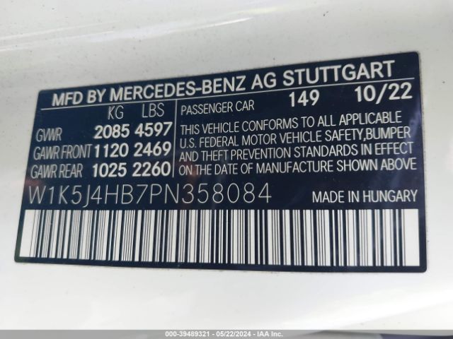 W1K5J4HB7PN358084 Mercedes-Benz Cla 250 Coupe 4matic