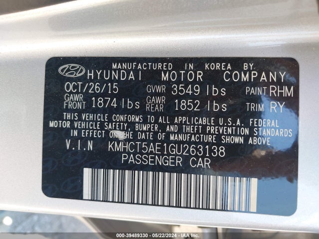 Hyundai ACCENT SE 2016 KMHCT5AE1GU263138 Image 9